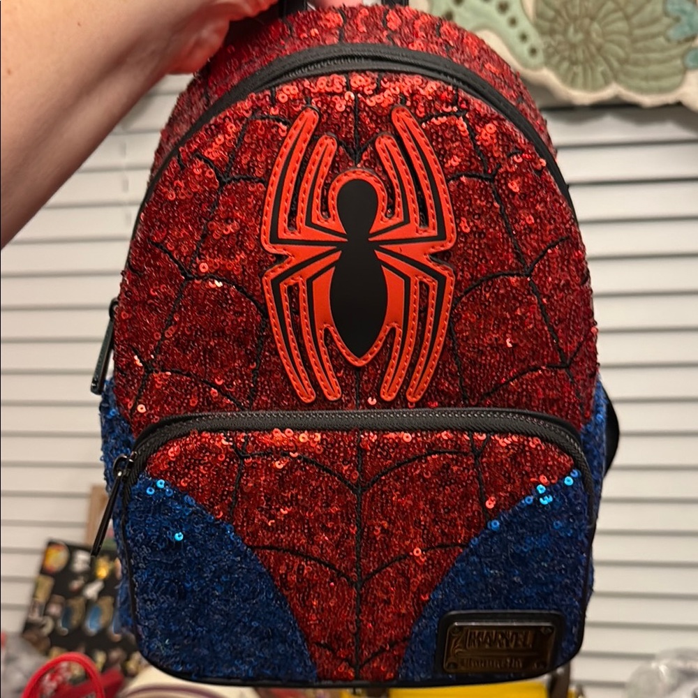 Loungefly Marvel Spider-Man Sequin Backpack - Red and Blue
